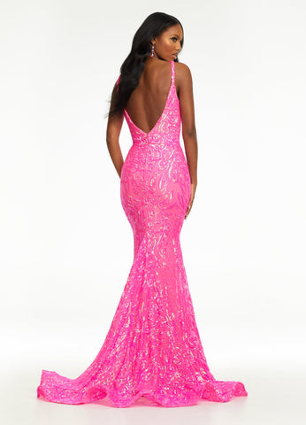 Hot Pink Long Fitted Sequin Prom Dress ...